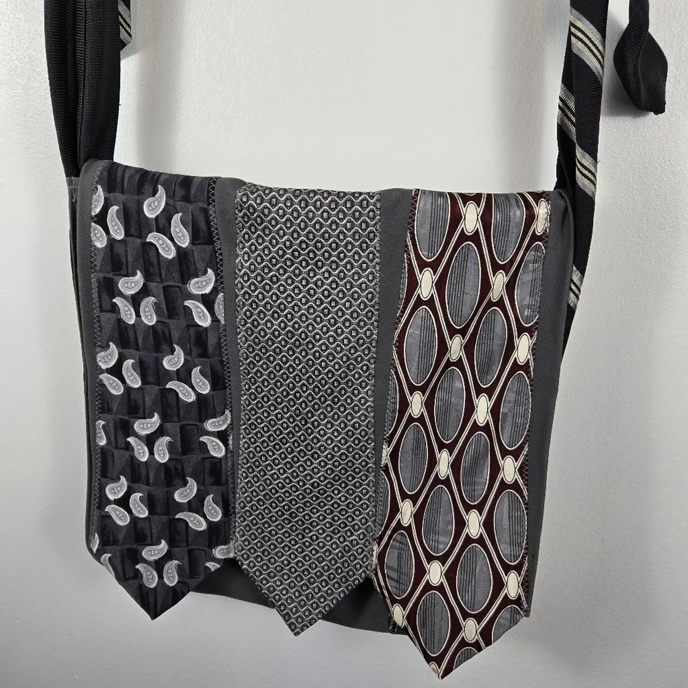 Handmade Upcycled Neck Tie Cross Body Purse Bag Satchel One Woman Studio